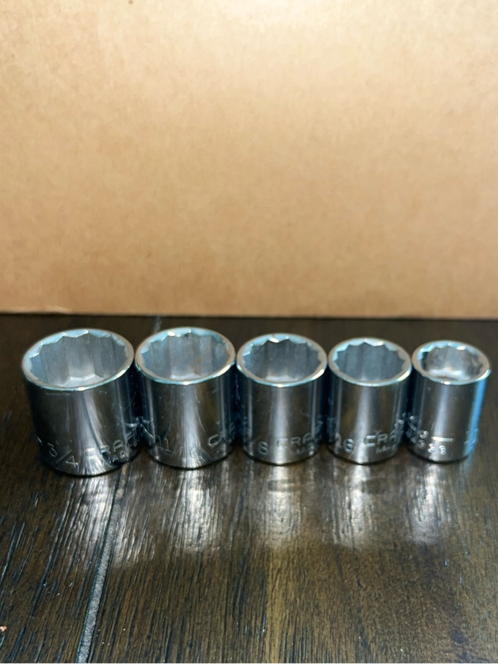 Craftsman 12 Pt Sockets G (5) Pieces: 3/4 - 11/16 - 5/8 - 9/16 - 1/2 VG Shape